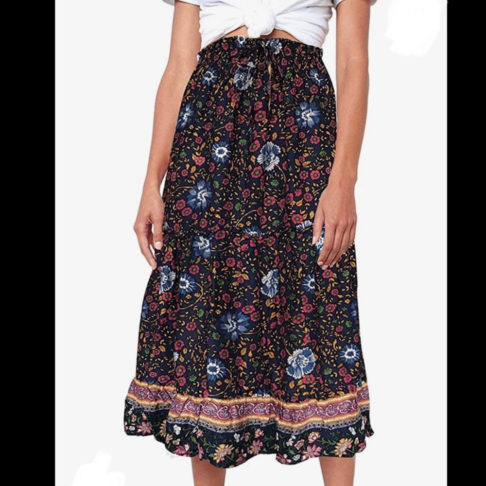 Bohemian Floral Midi Skirt